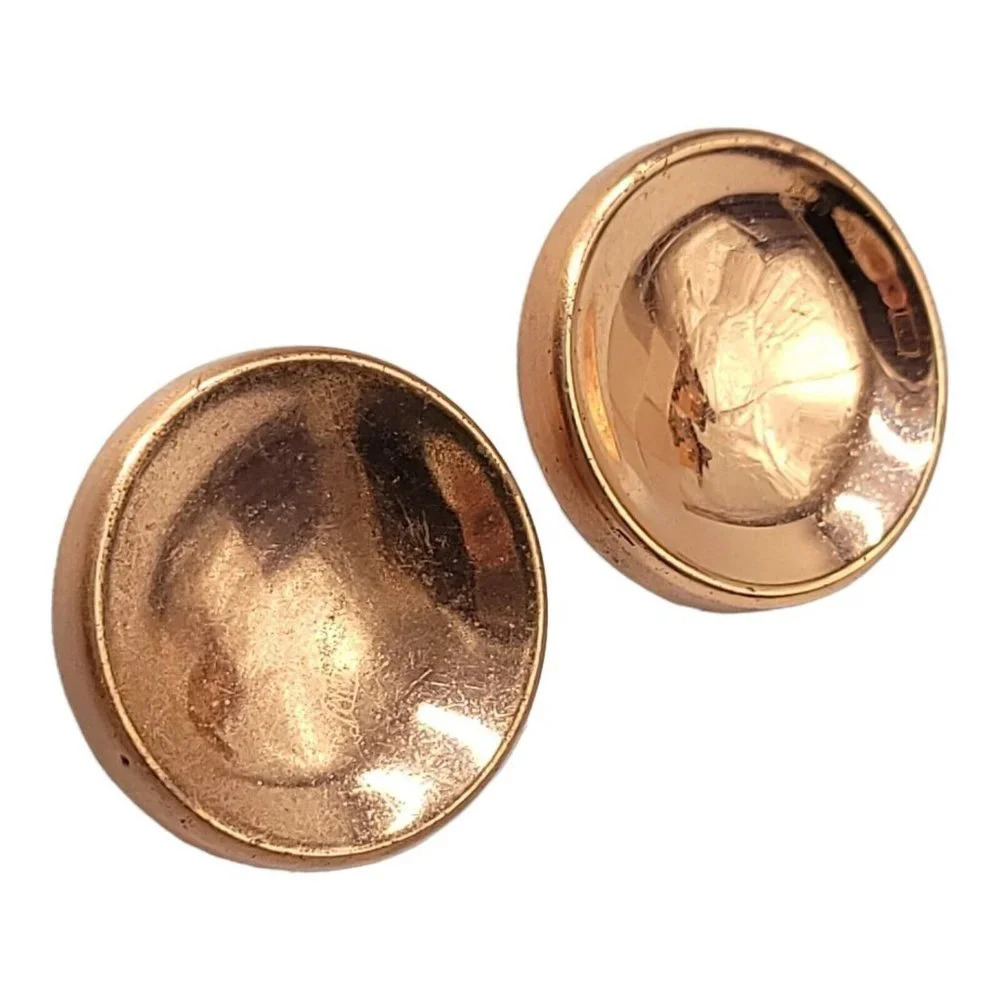 Renoir Copper Large Button Clip On Earrings Vintage Convex Round Disc